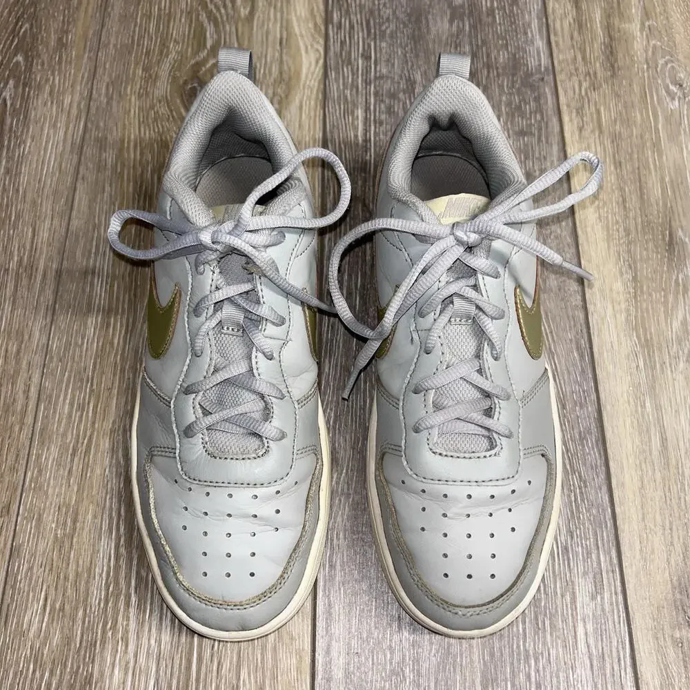 Nike Court Borough Low 2 BQ5448-013 Youth US Size 6Y Gray Gold Sneaker Shoes